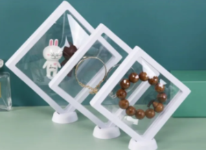 Floating Frame And Circular Base 3D Display Jewelry Case Box Suspension Storage PE Film Organizer